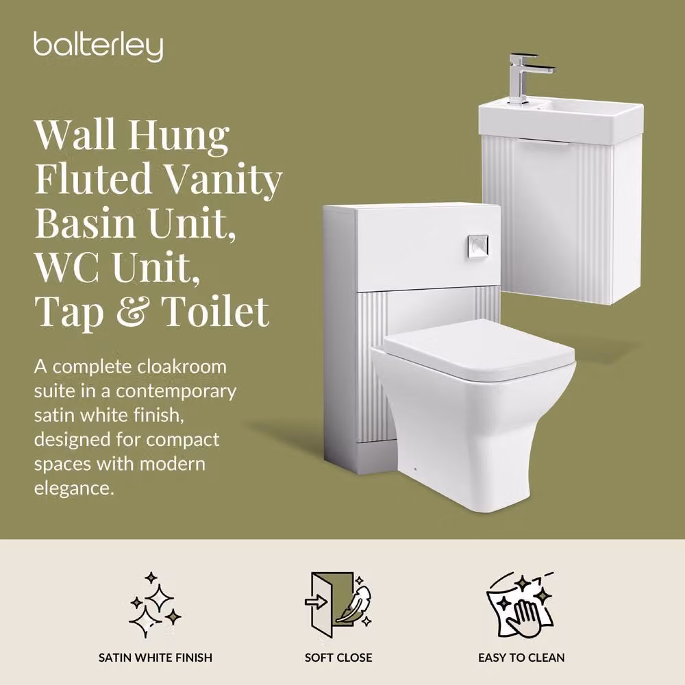 Balterley White Wall Mounted Cloakroom Suite with Vanity, Toilet and Tap Set – 2