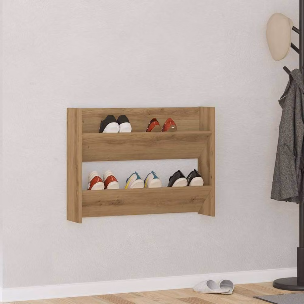 Berkfield Home Artisan Oak Wall Mounted Shoe Cabinet in Brown, W: 80 cm, D: 18 cm, H: 60 cm – 2