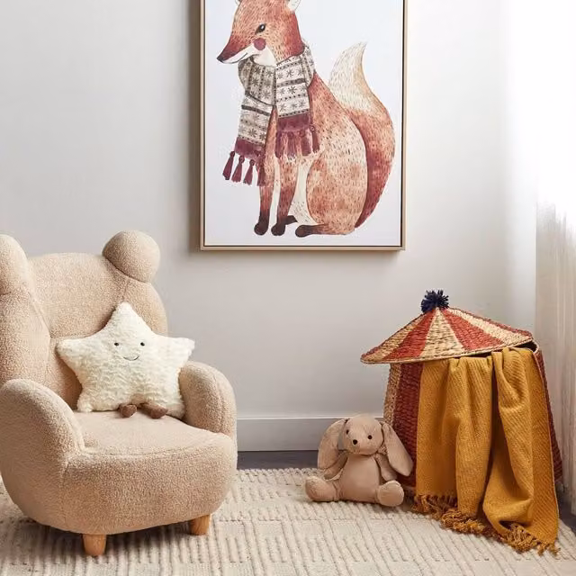 Wyld and Coco Fox Canvas Print, Multicolour with Brown MDF Frame, W: 93 cm, H: 63 cm