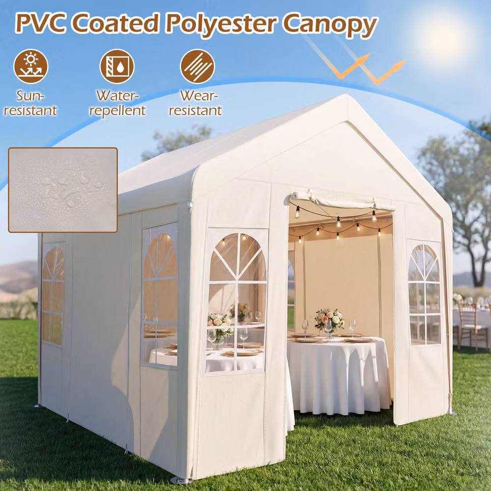 Gymax Beige Outdoor Gazebo Pavilion Canopy Tent with 4 Removable Sidewalls, W: 300 cm, D: 300 cm, H: 280 cm – 3