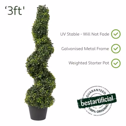 Best Artificial Green and Grey Boxwood Buxus Topiary Spiral Tree, Height: 90 cm – 2