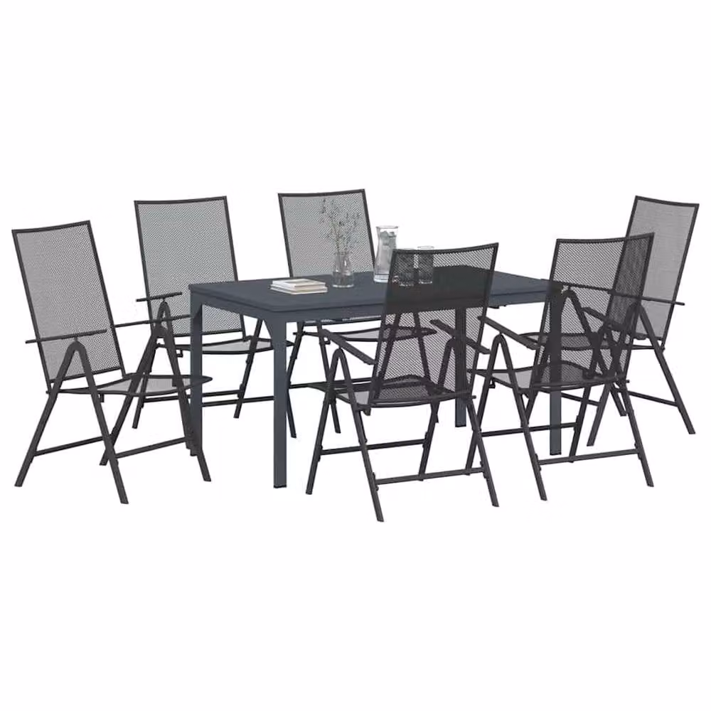 Berkfield Home 7 Piece Modern Garden Dining Set in Anthracite Steel and Dark Grey – 3
