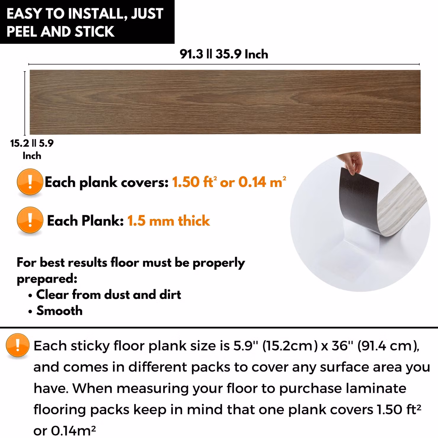 Novecrafto Self Adhesive Wood Look Vinyl Floor Planks, 7 Pack, Brown – 3