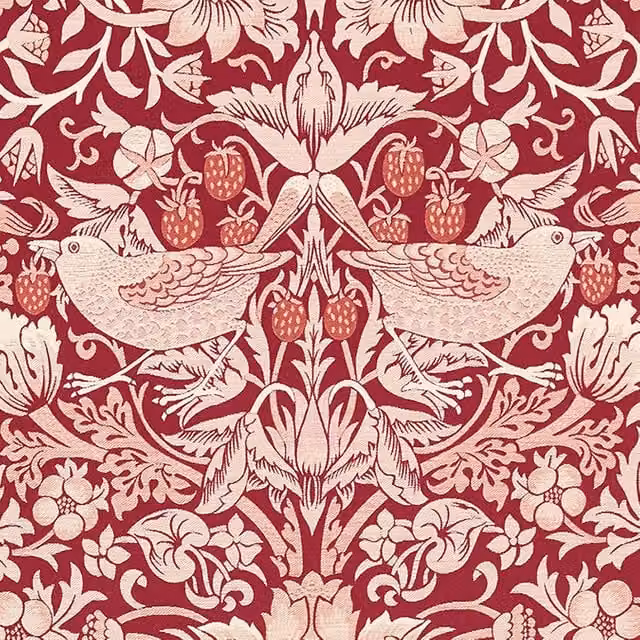 William Morris Strawberry Thief Jacquard Fabric in Plum, Purple and Red