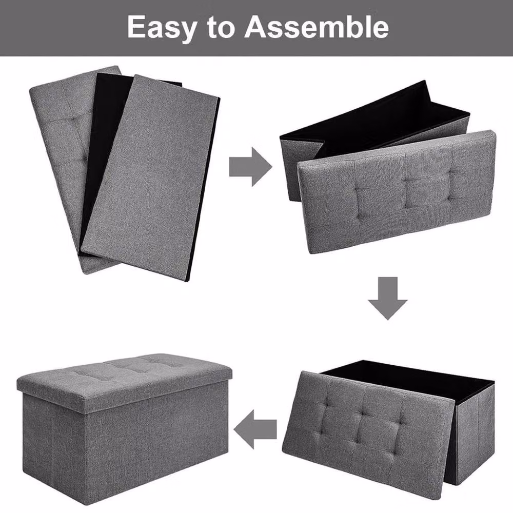 Kelvenix Grey Fabric Folding Ottoman Storage Box – 2