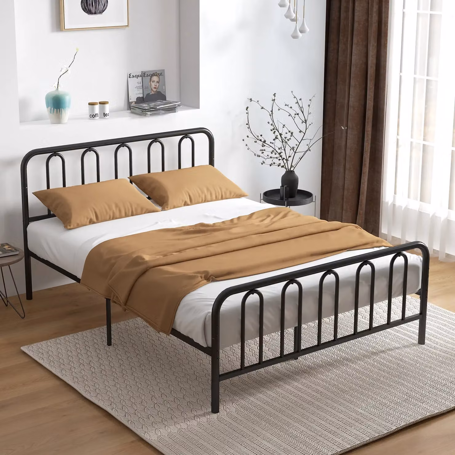 Costway King Size Metal Bed Frame with Headboard and Slatted Platform Support in Black, 180 x 200 cm – 4