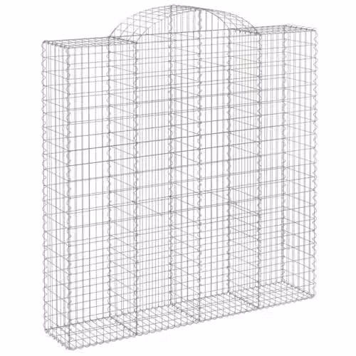 vidaXL Arched Gabion Baskets, 9 Pieces, Silver Galvanised Steel, W: 200 cm, D: 50 cm, H: 200-220 cm