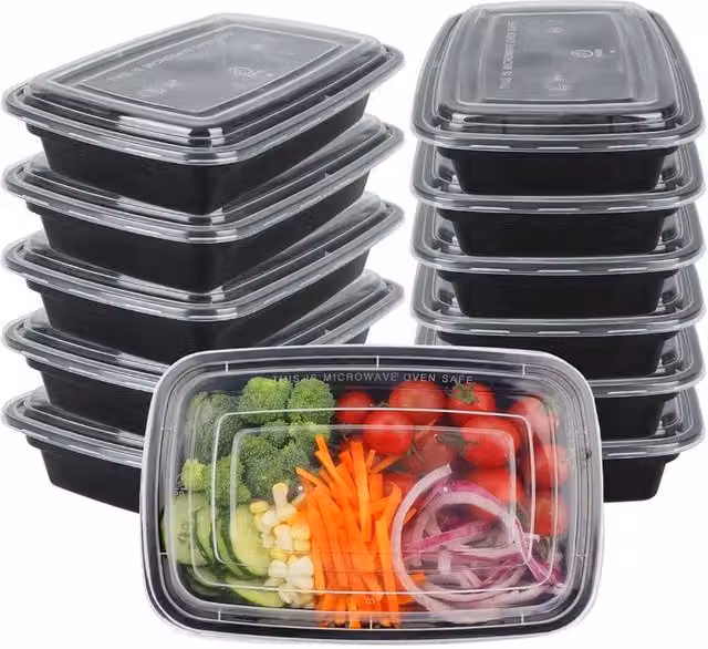 ECONX 30 Pack Black Plastic Meal Prep Food Storage Containers with Airtight Lids, 28oz Each – 9