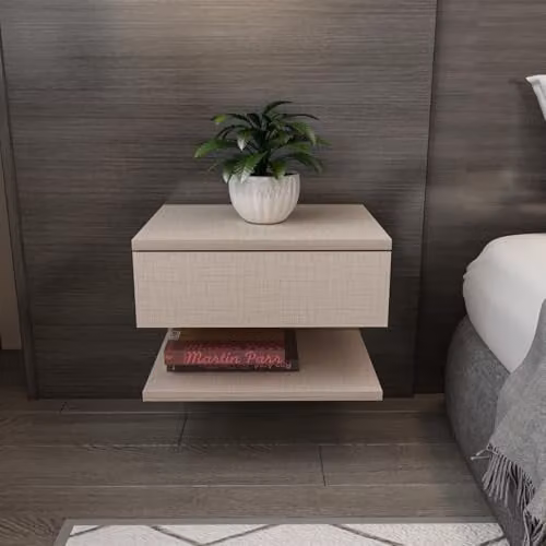 DECOROTIKA Vivid Floating Bedside Table with One Drawer and One Open Shelf, Wall Mounted, Cotton Beige, W/D/H: 45 x 31.39 x 36.8 cm – 1