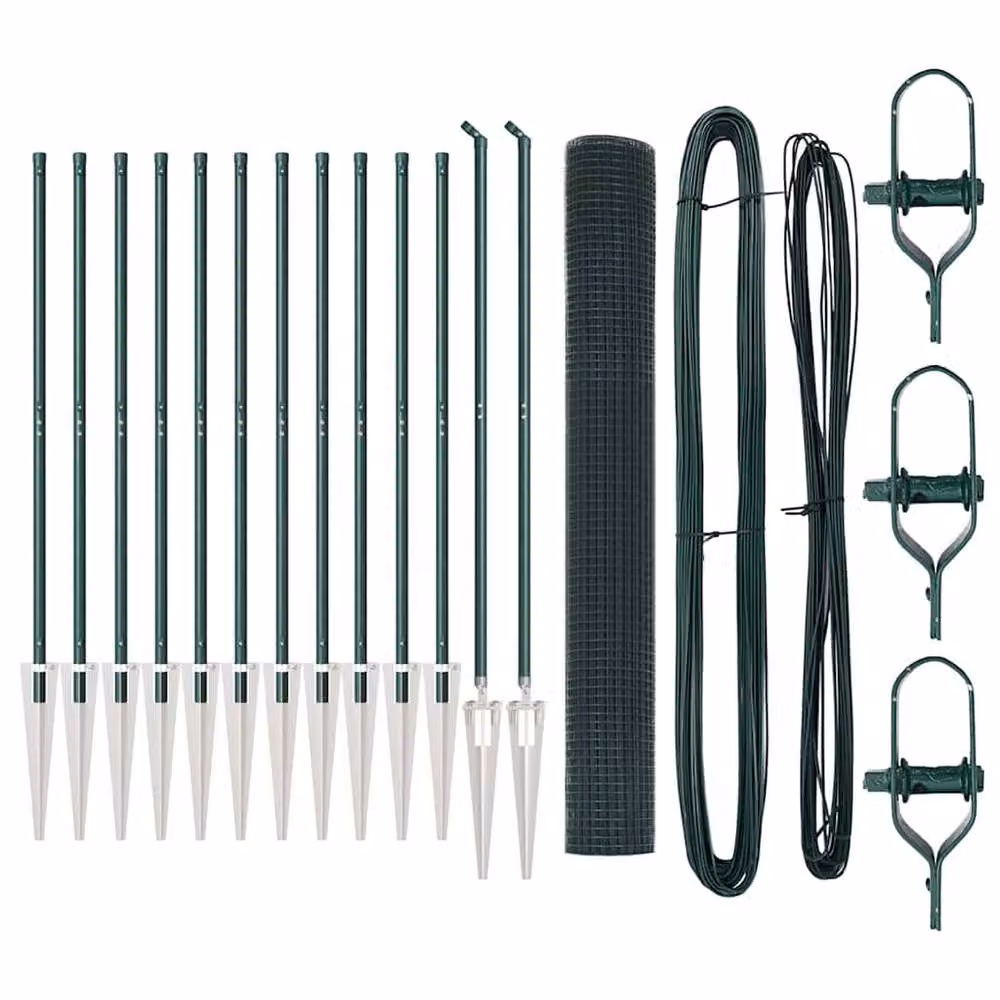 Berkfield Home Green Welded Steel Wire Fence with 13 Spike Posts, 1 x 25 m – 3