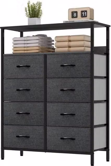 VOGREX Black Steel Frame 8 Fabric Drawer Bedroom Storage Chest – 1