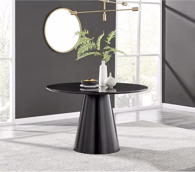 FurnitureboxUK Palma Black Semi Gloss Round Dining Table and 6 Milan Black Leg Chairs Set