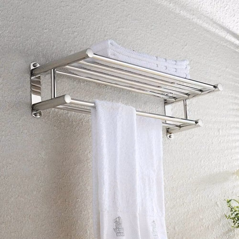 FORGEVIO Stainless Steel Double Towel Rail Holder in Silver, W: 180 cm, H: 180 cm – 2