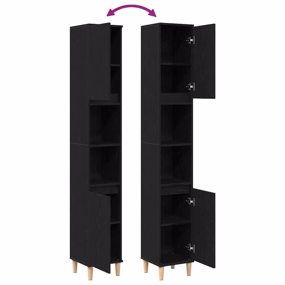 Berkfield Home Black Oak Modern Bathroom Cabinet W/D/H: 30 x 30 x 190 cm – 5