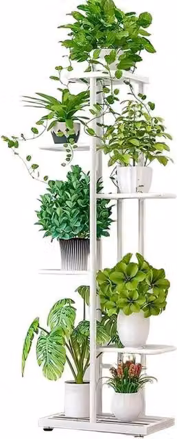 VOGREX 6-Tier Metal Ladder Plant Stand in Matt White, H 43 x W 25 x D 8 cm