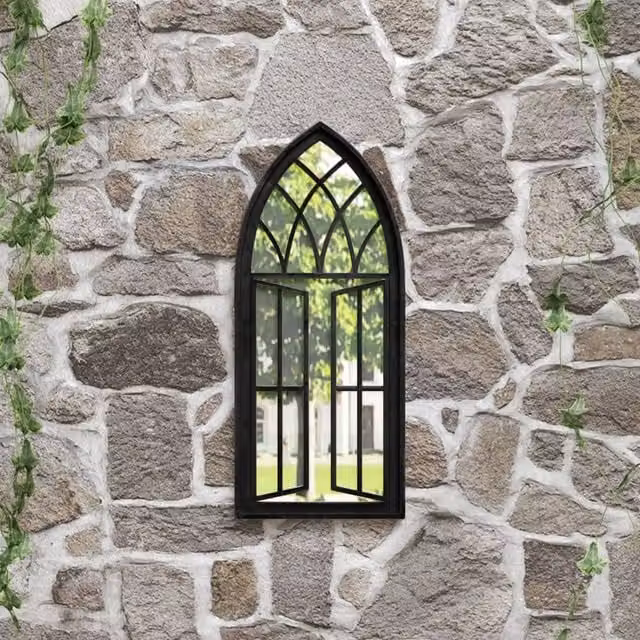 Berkfield Antique Black Metal Garden Wall Mirror, W/H: 70 x 30 cm