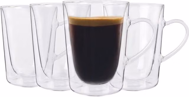 Mibuu Double Walled Glass Coffee Glasses, 285 ml, Transparent/White