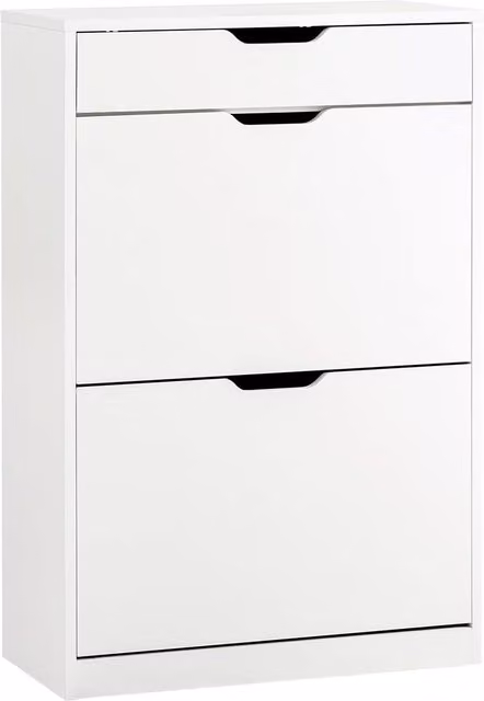 SoBuy Modern White Shoe Cabinet with 2 Tilting Compartments and 1 Pull Out Drawer