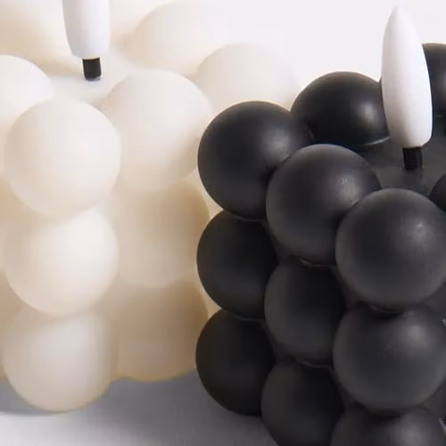 OHS Set of 2 Bubble Flameless LED Pillar Candles in Black and White – 3
