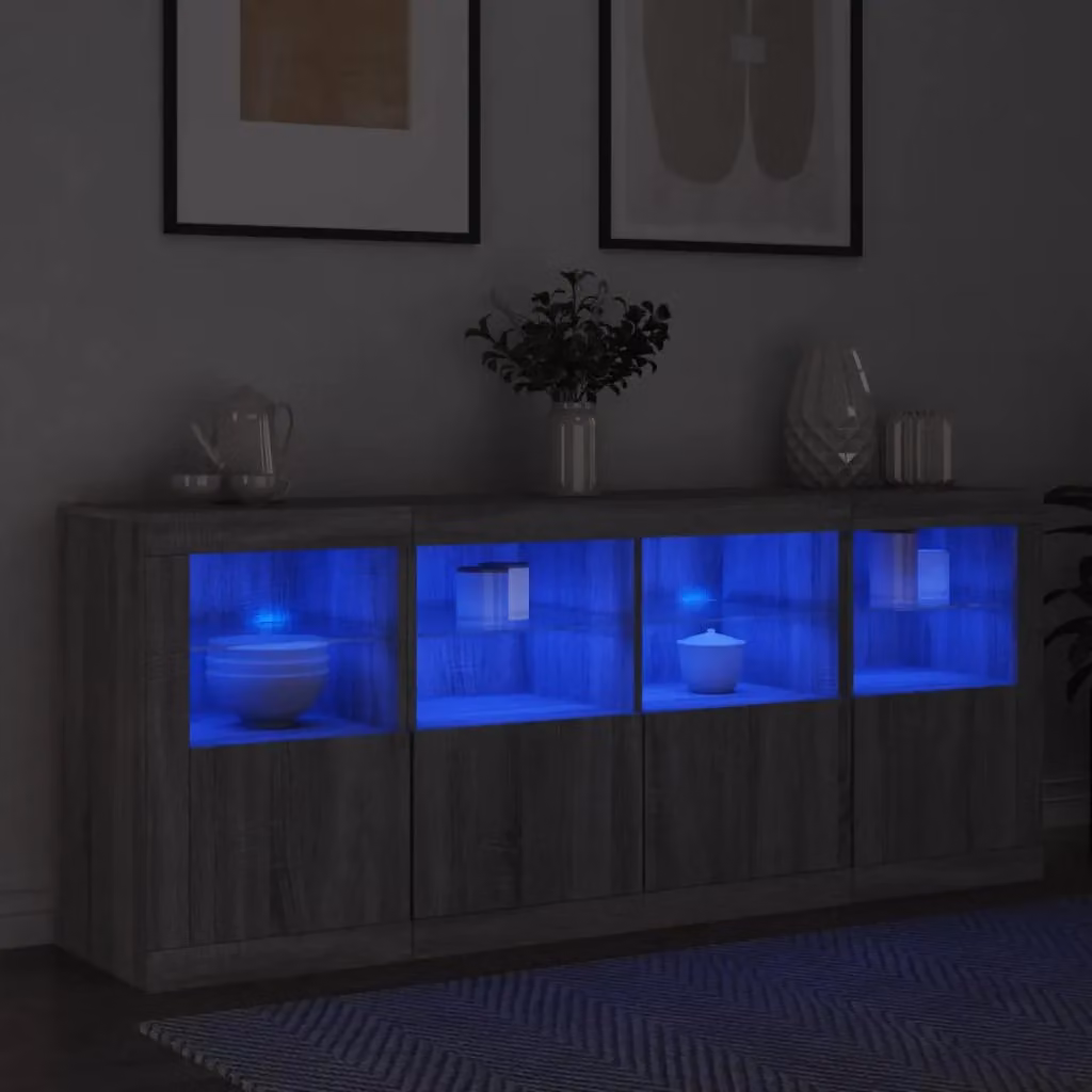 Berkfield Home Modern Sideboard with Integrated LED Lights in Grey Sonoma, W/D/H: 163 x 37 x 67 cm – 4