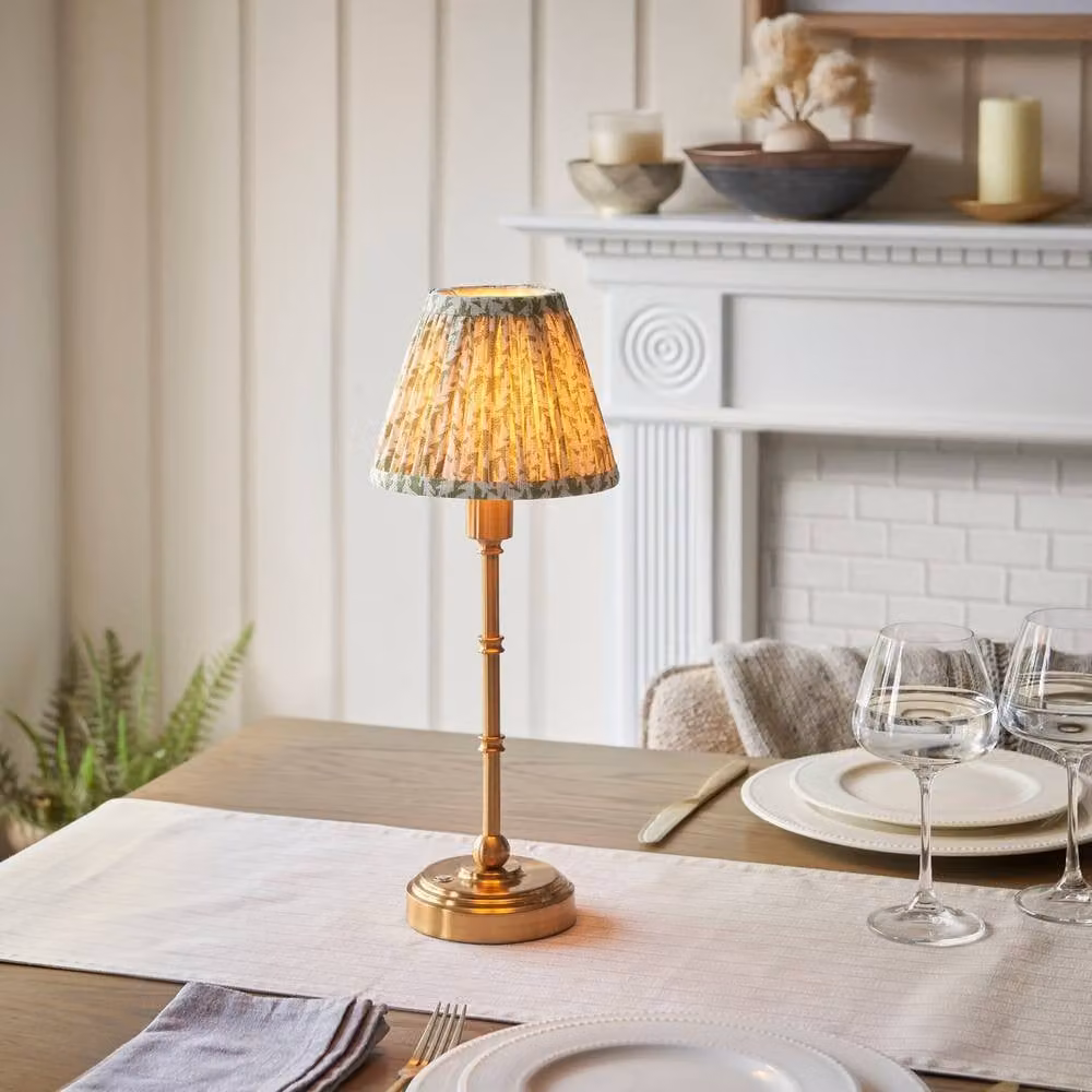 Netlighting Burley Rechargeable LED Table Lamp with Green Leaf Shade and Gold Brass Finish, Height: 16 cm – 2