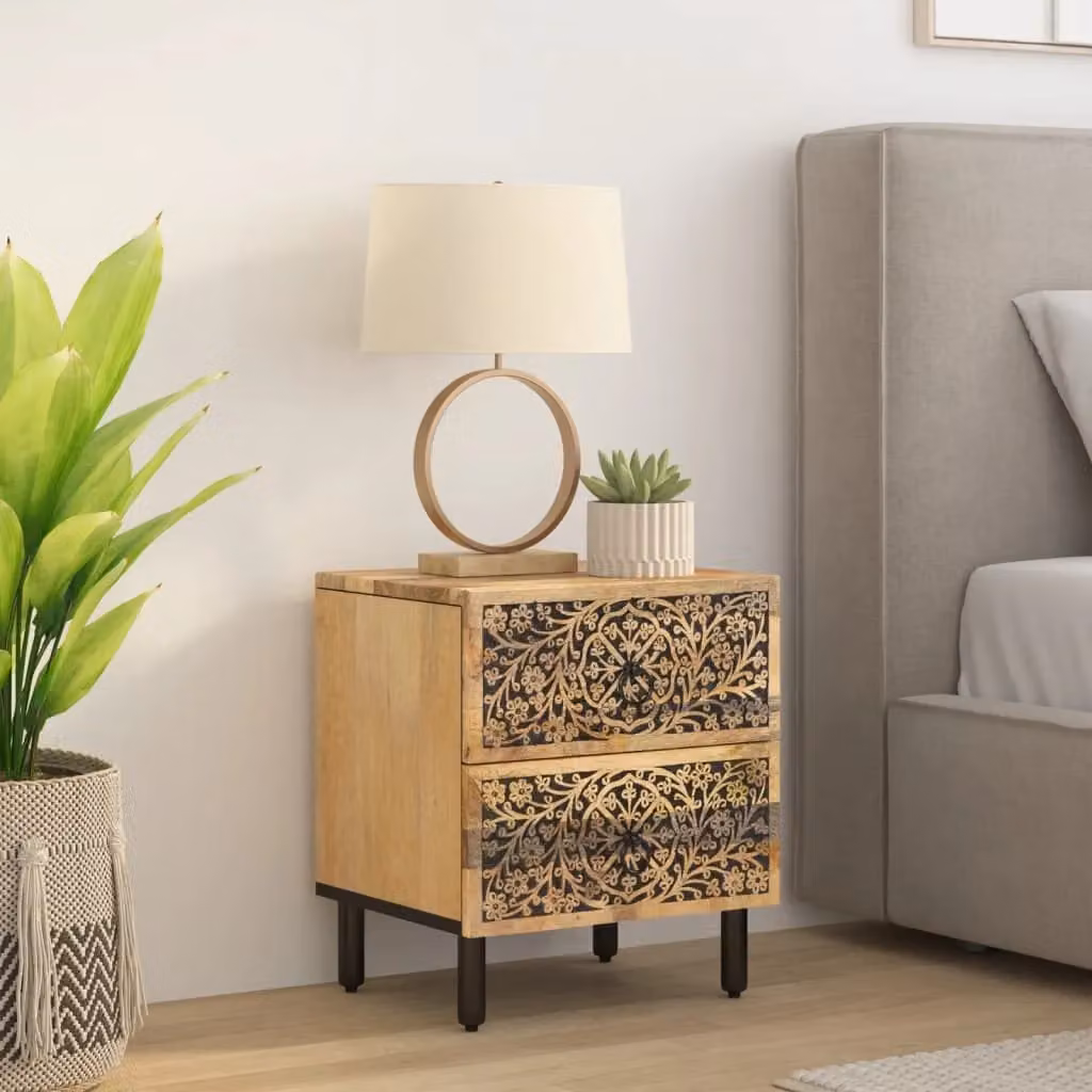 Berkfield Home Solid Mango Wood Bedside Cabinet in Brown, W/D/H: 40 x 33 x 46 cm – 3