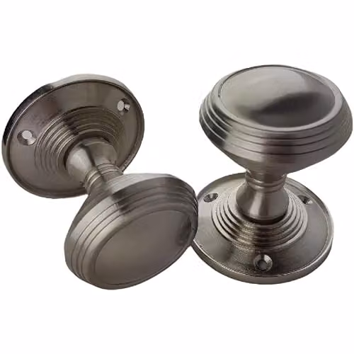 Golden Grace Ringed Reeded Unsprung Mortice Door Knob Set in Satin Nickel