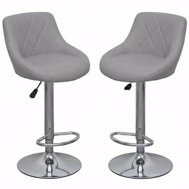 Alivio Set of 2 Modern Grey and Black Upholstered Swivel Bar Stools with Metal Frame