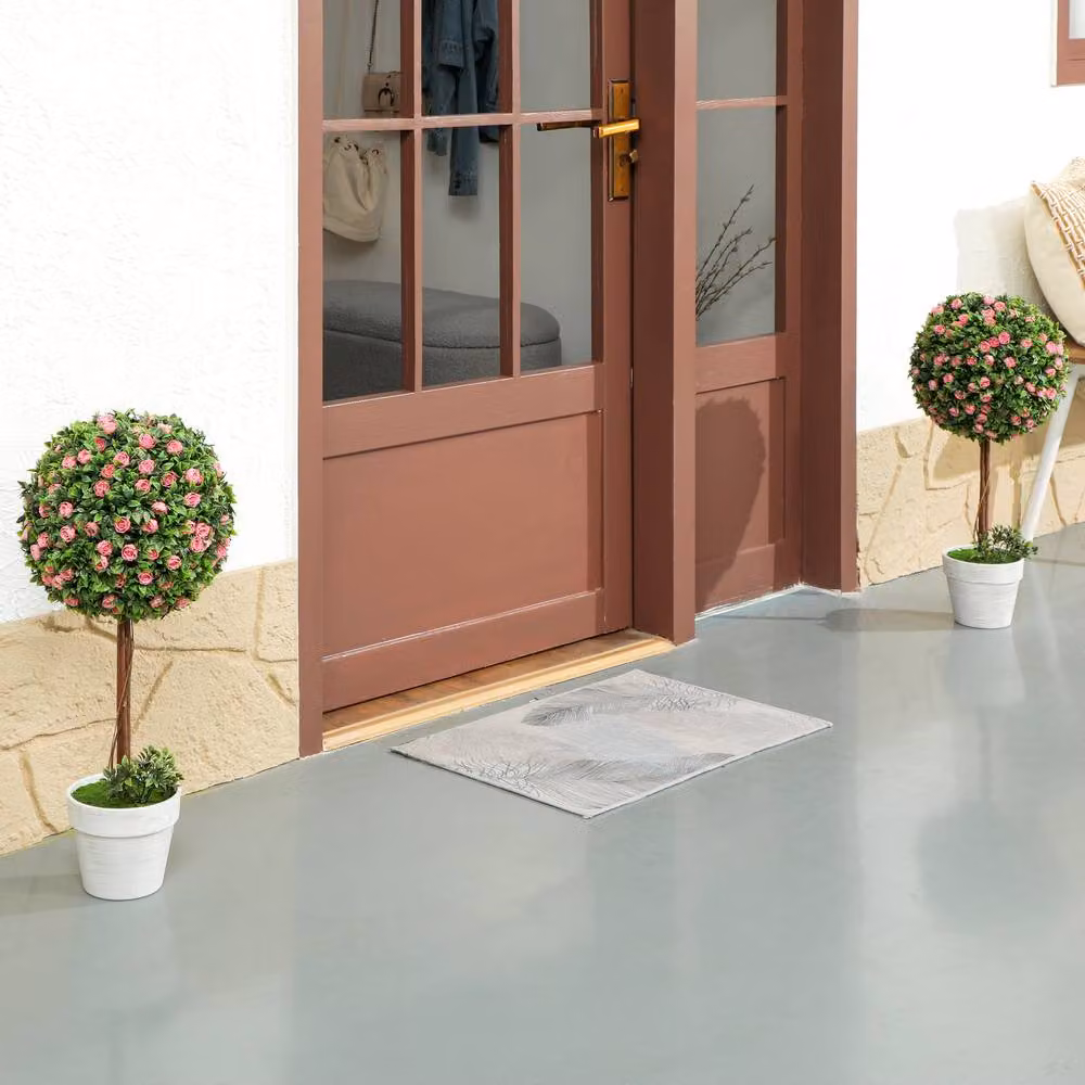 STILVORA Set of 2 Pink Artificial Rose Topiary Plants in Round Pots, Height: 60 cm – 2