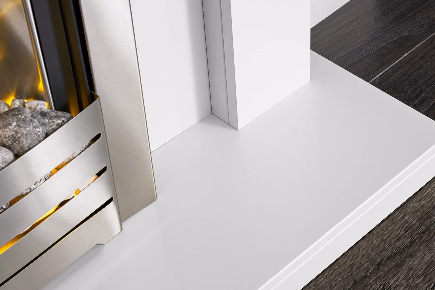 Adam Fires & Fireplaces Adam Sutton Fireplace in Pure White with Helios Electric Fire in Brushed Steel, 43 Inch, Grey – 3