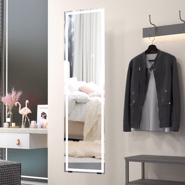 HOMCOM Full Length Freestanding Rectangular Mirror in White with 3 Colour Dimmable LED Light and Touch Switch
