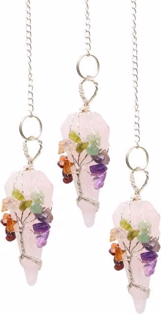 KDMD Magic Pendulum Seven Chakra Rose Quartz Hanging Stone in Pink