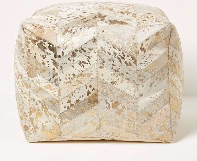 Homescapes Geometric Diamond Leather Pouffe Bean Cube in Grey