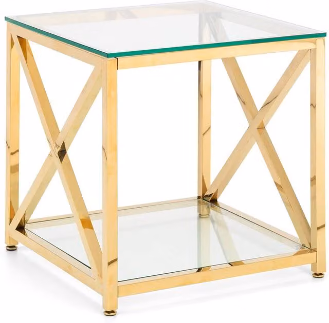Cheshire Monaco Square Glass and Gold Metal Lamp Table – 1