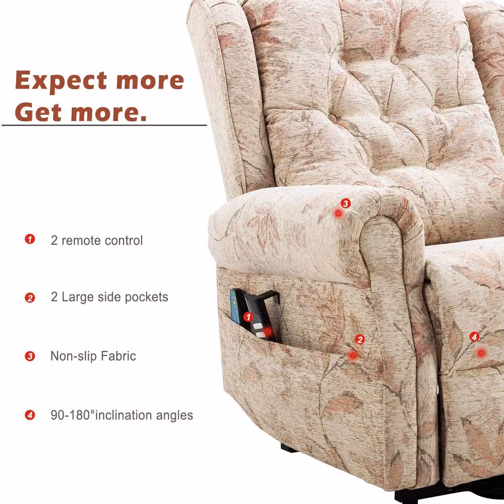 Rolipo Dual Motor Power Lift Recliner Chair with Massage in Beige Fabric – 4