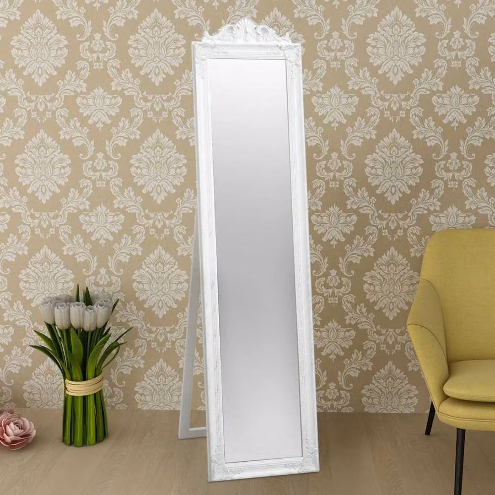 Berkfield Home Antique Baroque Style Free-Standing Rectangular Mirror in White, H 160 cm x W 40 cm x D 40 cm – 2