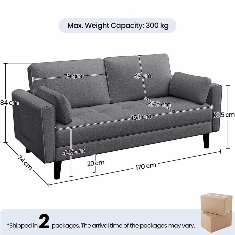 NESTLUNE Grey Fabric 2 Seater Upholstered Sofa, W: 100 cm, D: 15 cm – 3