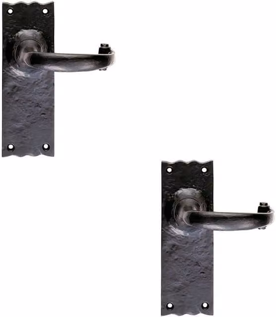 Loops 2x Pair Forged Curved Lever Handles with Latch Backplate, Black Antique, 155 x 54 mm