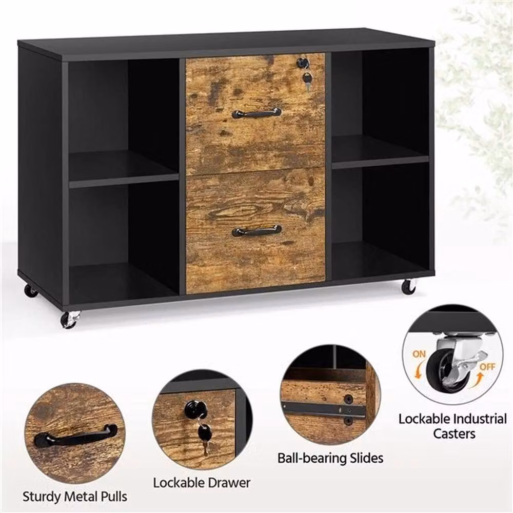 VOGREX Black and Rustic Brown Mobile File and Printer Stand for Home Office – 3