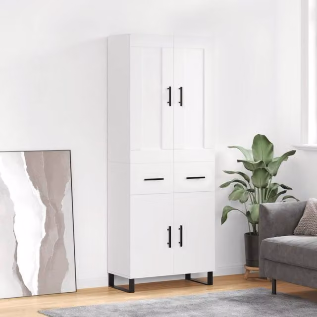 Berkfield Home White Modern Matt Highboard W/D/H: 69.5 x 34 x 180 cm