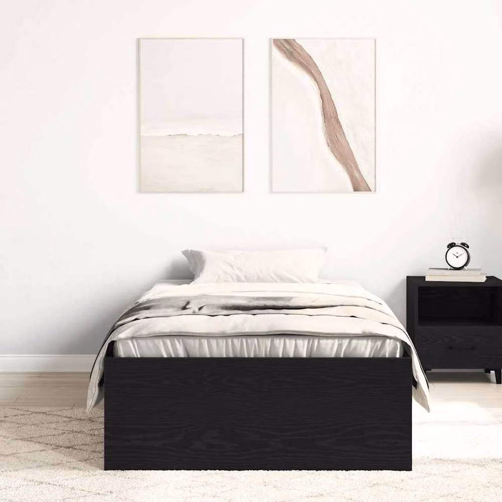 Berkfield Home Black Oak Bed Frame without Mattress, W/D/H: 90 x 190 cm, Engineered Wood – 3