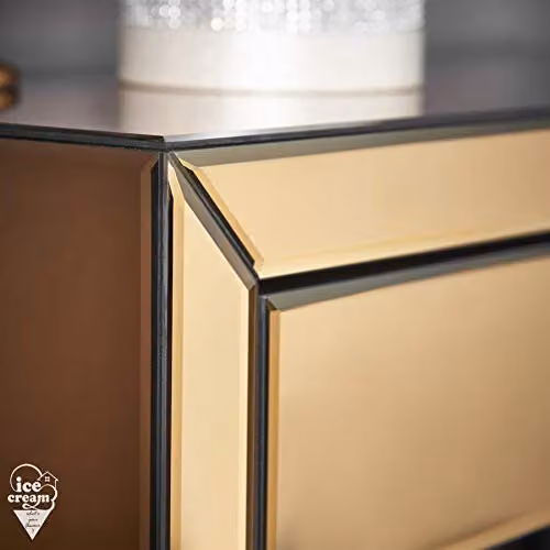 Laguna Rose Gold Mirrored Dressing Table with Glass Design, Drawer and Crystal Handle – 4