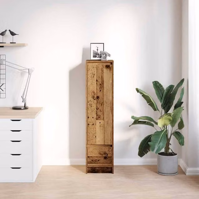 Berkfield Home Old Wood Highboard in Brown, W/D/H: 29.5 x 34.0 x 119.5 cm