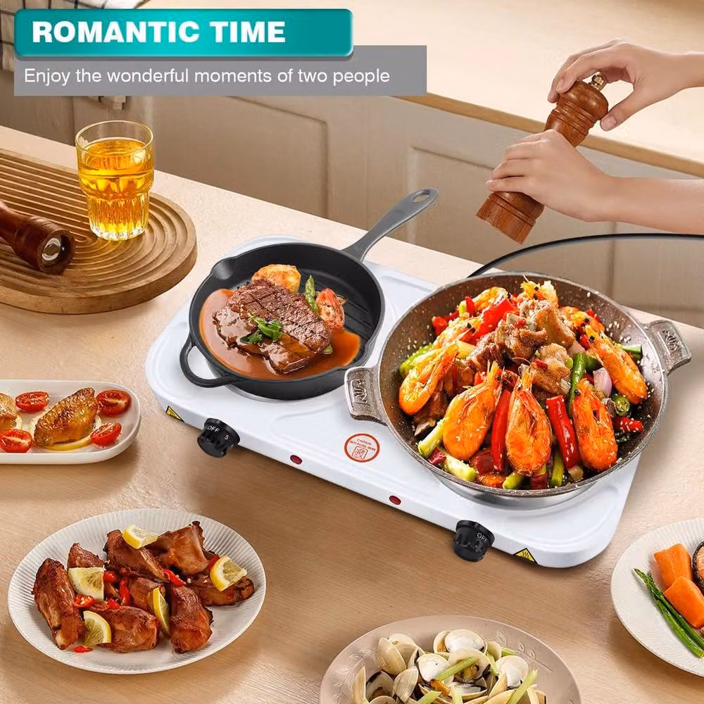 FLAVORA Double Portable Electric Table Top Hot Plate Cooker in White – 3