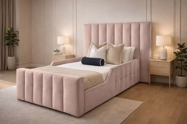 Paradise Beds Ltd Single Wooden Upholstered Kids Bed Frame with Headboard in Pink Velvet