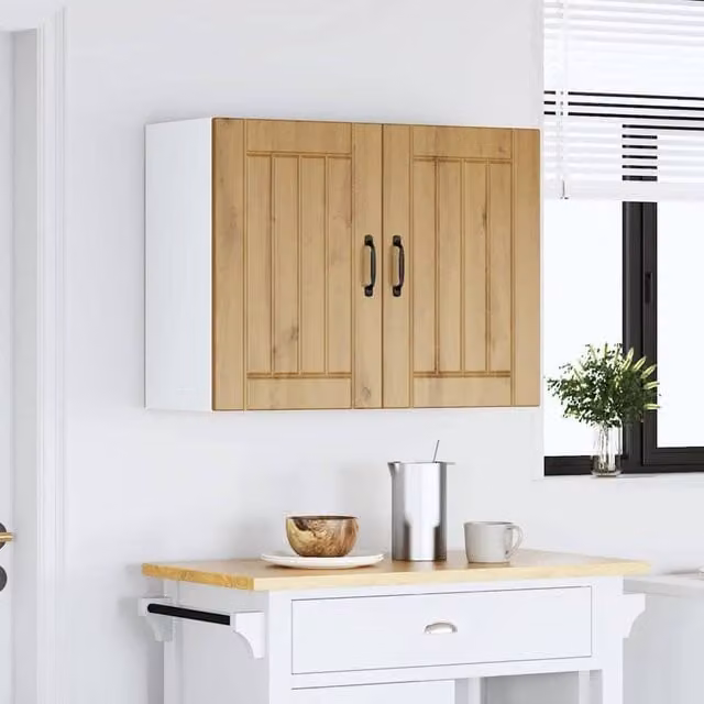 Berkfield Home Lucca Artisan Oak Kitchen Wall Cabinet with Glass Doors in Brown