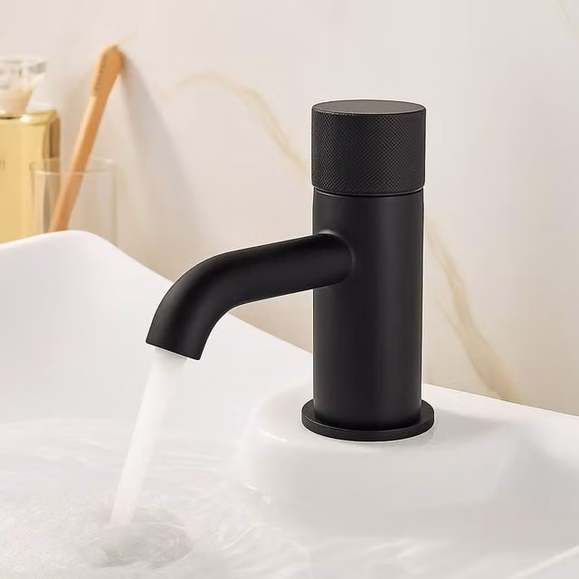 Bathroom Kingdom Redondo Matt Black Round Push Button Basin Mixer Tap