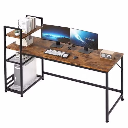 Levede Modern Computer Desk in Brown, W: 160 cm, D: 60 cm, H: 76 cm