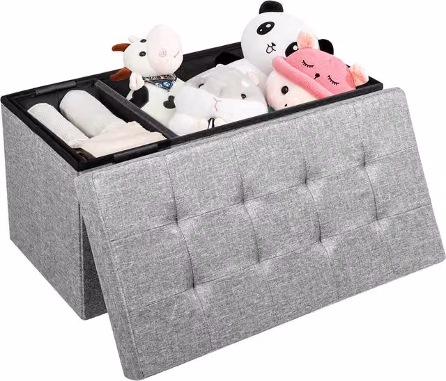 Costway Fabric Foldable Storage Ottoman in Grey