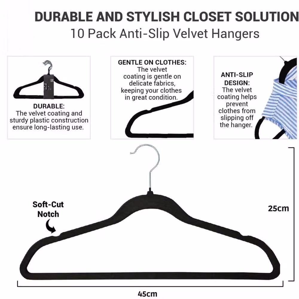 NESTLUNE 10-Piece Non-Slip Velvet Flocked Clothes Hangers in Black – 2